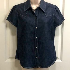 Pearl snap fitted indigo denim shirt